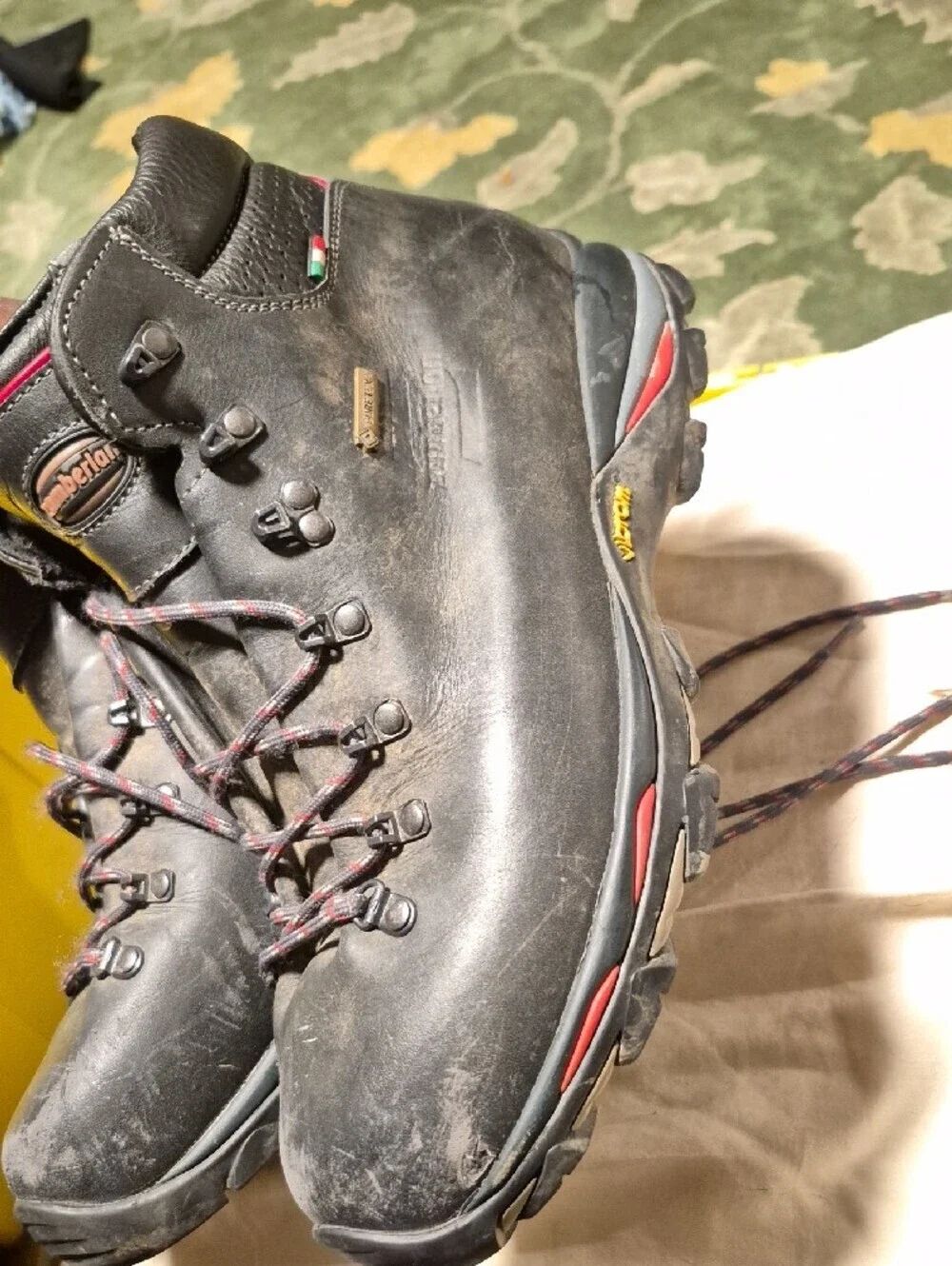 Zamberlan Men's Black Leather Hiking Boots with Red Accents